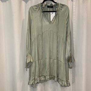 Stylish Mint Green Ruffle Satin Dress XL - NWT